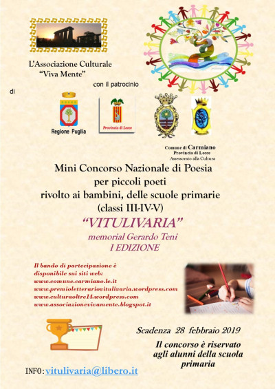 Mini Concorso Nazionale di Poesia per piccoli poeti  “VITULIVARIA&rdquo...
