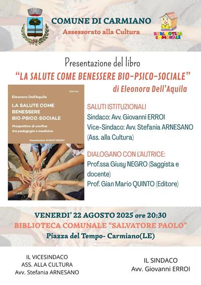 Locandina presentazione libro LA SALUTE COME BENESSERE BIO PSICO-SOCIALE
