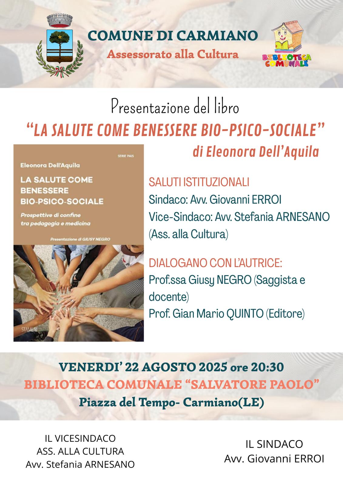 Presentazione del libro LA SALUTE COME BENESSERE BIO PSICO-SOCIALE